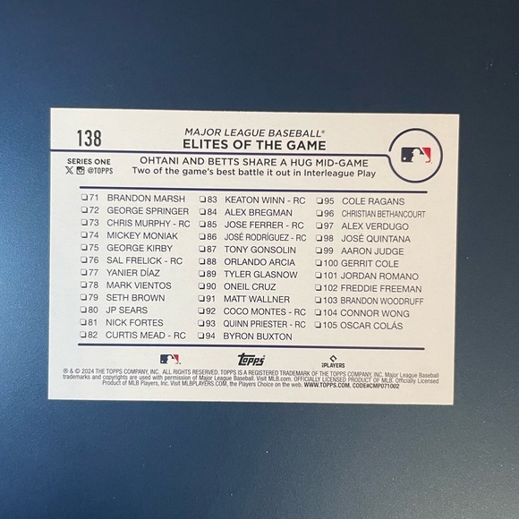 Shohei Ohtani Mookie Betts Elites of the Game Insert 2024 Topps Series 1 #138 - Picture 2 of 2